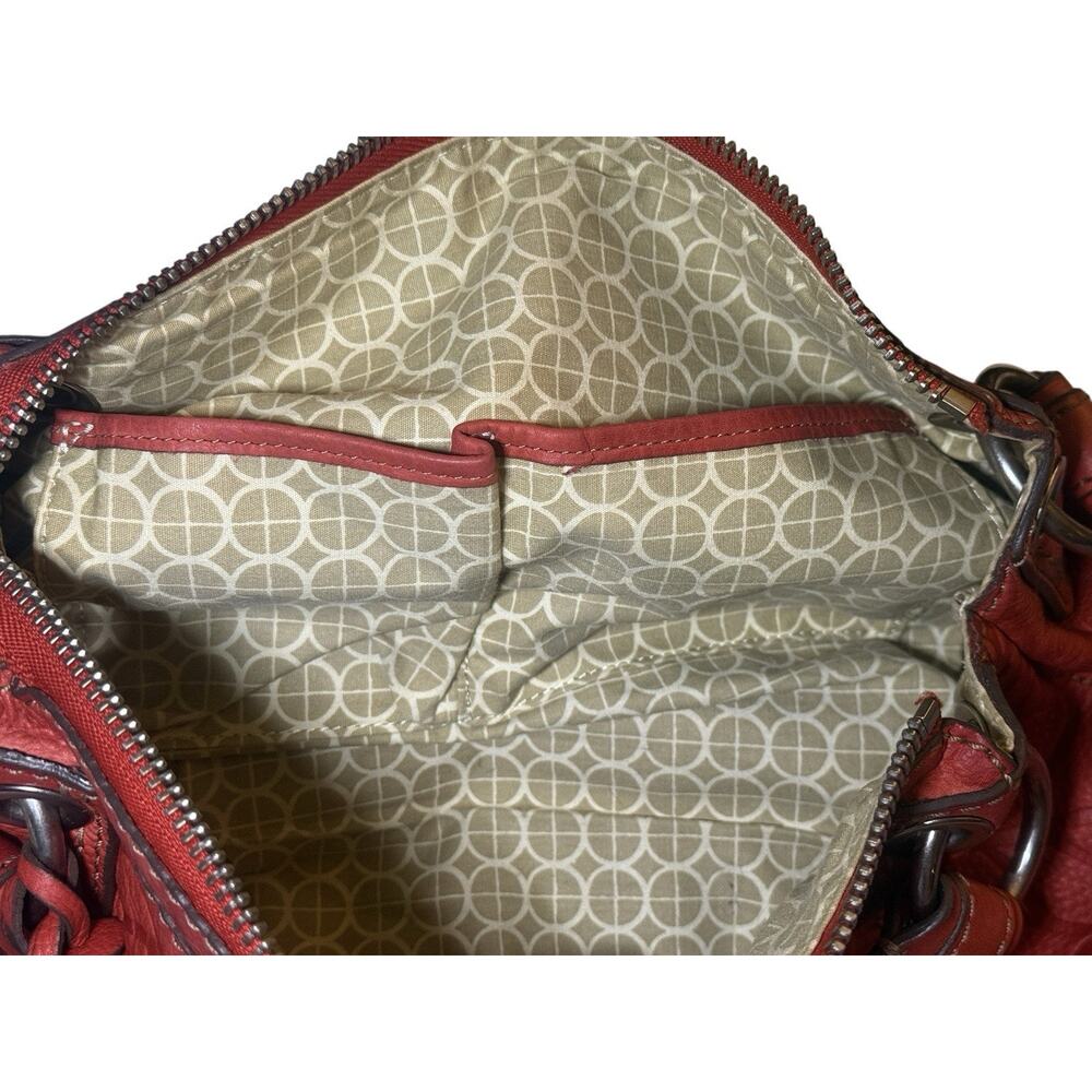 Fossil Shoulder Bag Coral Embossed Floral Double Handle Tortoise Key Charm EUC - Picture 16 of 16
